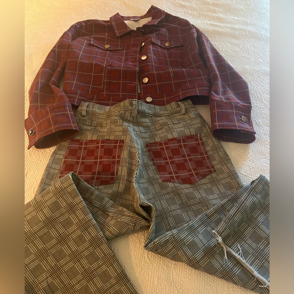 Adorable Jean outfit from The Kit. Coordinating plaids.